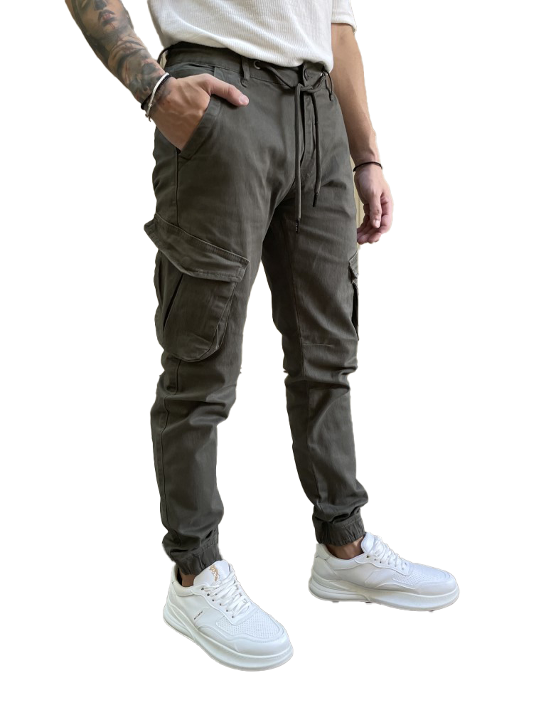 Ανδρικό cargo χακί παντελόνι υφασμάτινο με λάστιχο BC34610 φωτογραφία